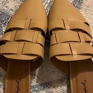 ASOS brown pointed weave mules